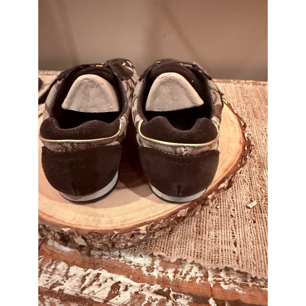 Coach Kyrie Signature Logo Canvas Suede Athletic Sneaker Women's 6.5M Brown Gold - Picture 12 of 16